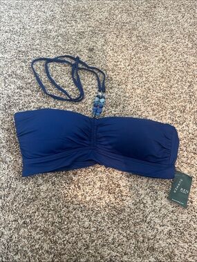 Lauren Ralph Lauren Royal Blue Bandeau Bikini Top with Beaded Halter